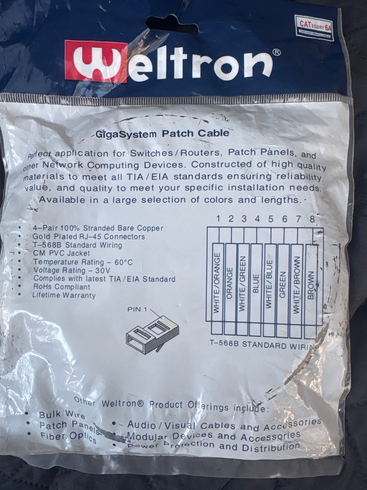 10’ S/FTP CAT6A Patch Cable – Weltron 90-C6ABS-10BK