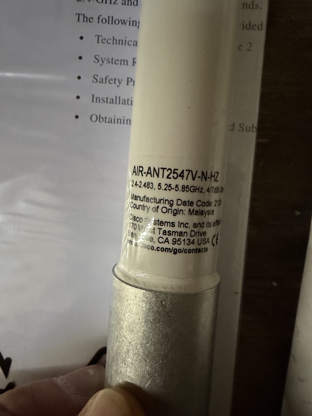 Cisco AIR-ANT2547V-N External Dual-Band Omnidirectional Antenna  07-1126-01(4H)