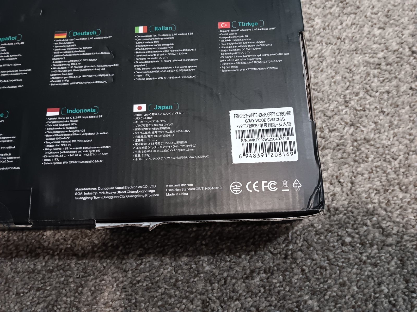 Aula F99 Multi-color 99 Key RGB Mechanical Keyboard New Sealed