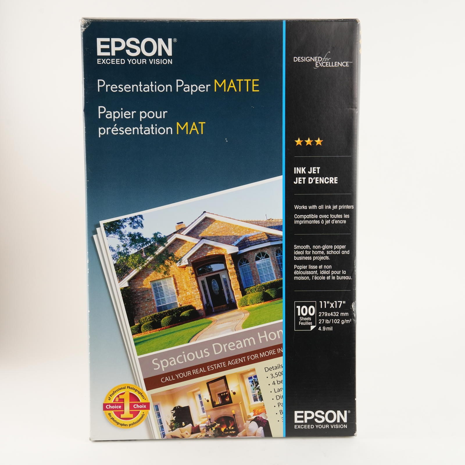 Epson Presentation Paper MATTE (11×17 Inches, 100 Sheets) (S041070),White
