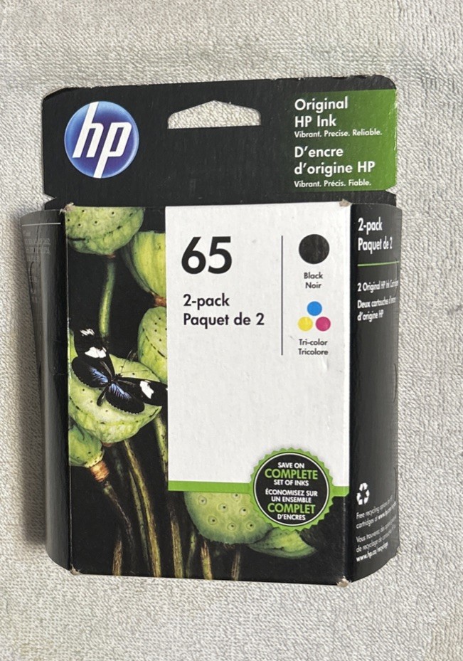 HP 65 Black & Tri-Color Combo Ink Cartridge T0A36AN N9K01AN & N9K02AN Retail Box