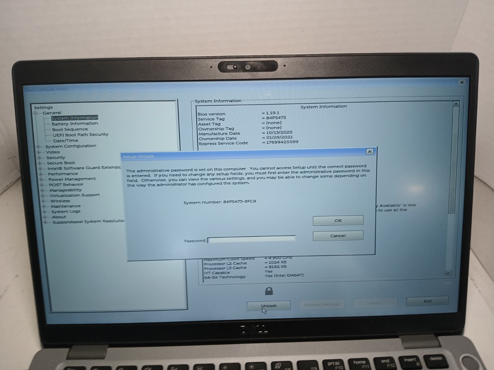 Dell Latitude 5410 14″ Laptop i7-10610U 4GB No SSD/OS! BIOS PW!! #97
