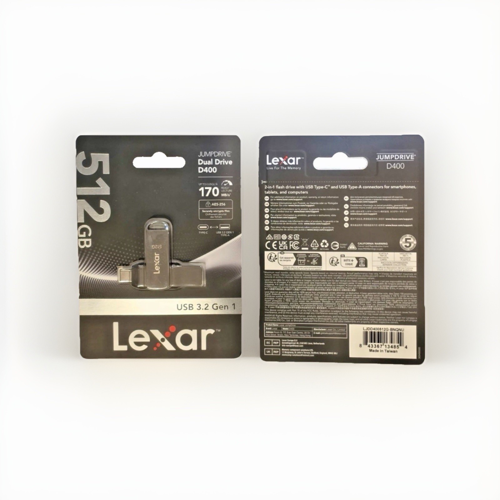Lexar 512GB JumpDrive Dual Drive D400 USB 3.2 TypeC & Type-A Flash Drive 170 MBs