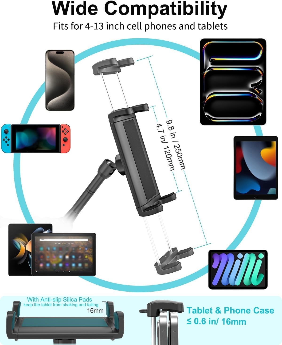 Dosvsi Tablet Wall Holder, Metal Magic Arm Tablet Wall Mount, Drill Base Phone W