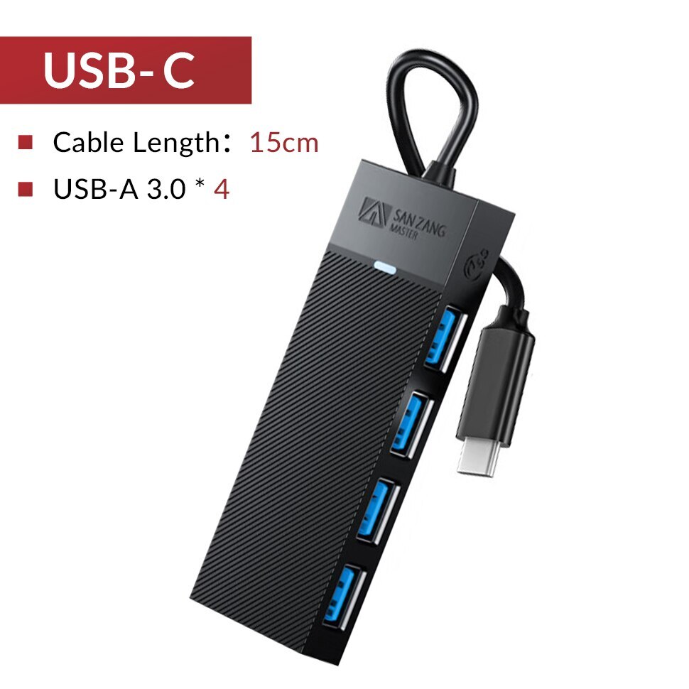 USB 3.0 USB-C 4 Ports Hub Splitter High Speed Adapter Multi Desktop PC Laptop