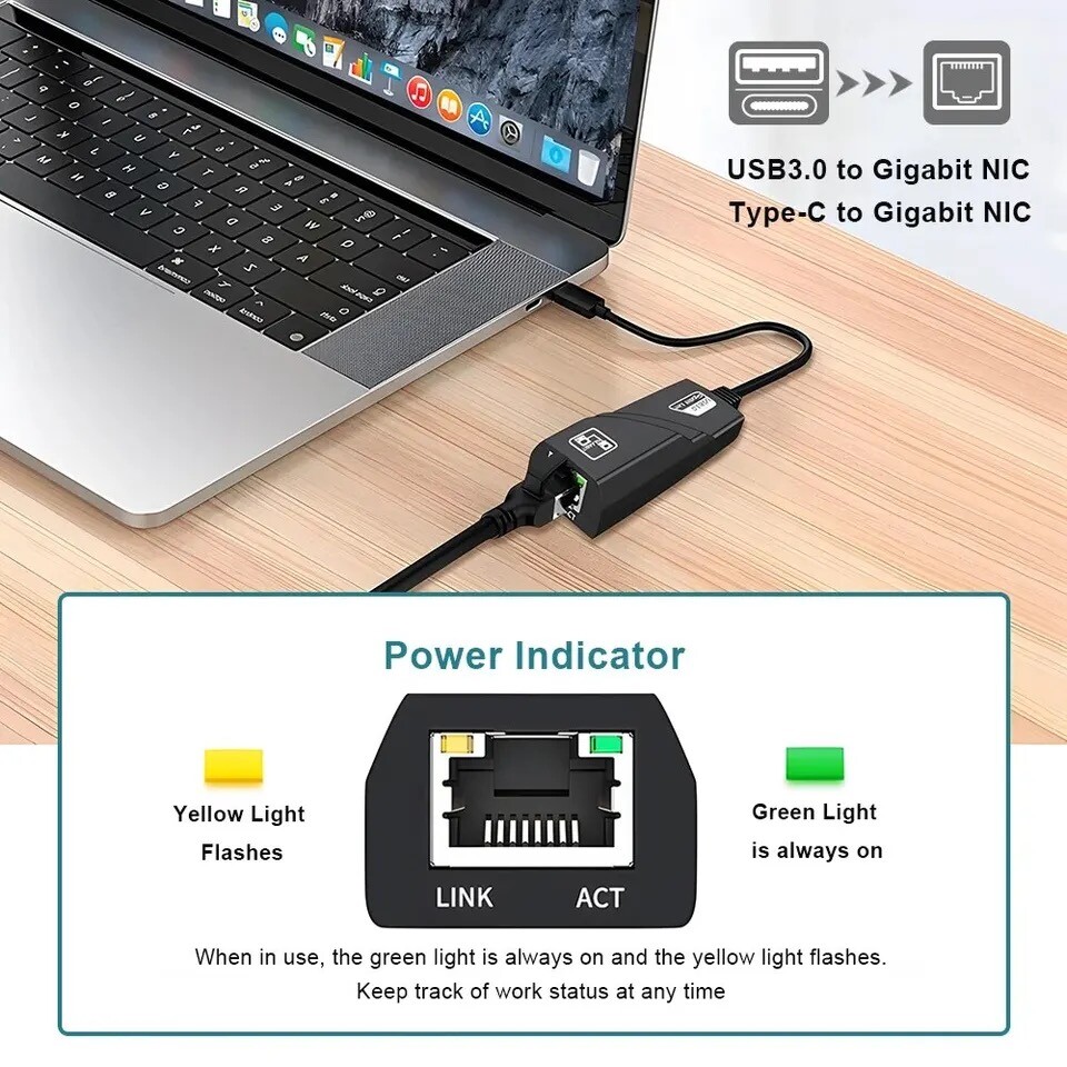 USB 3.0 Gigabit Ethernet LAN RJ45 1000Mbps Network Adapter For Windows PC LOT