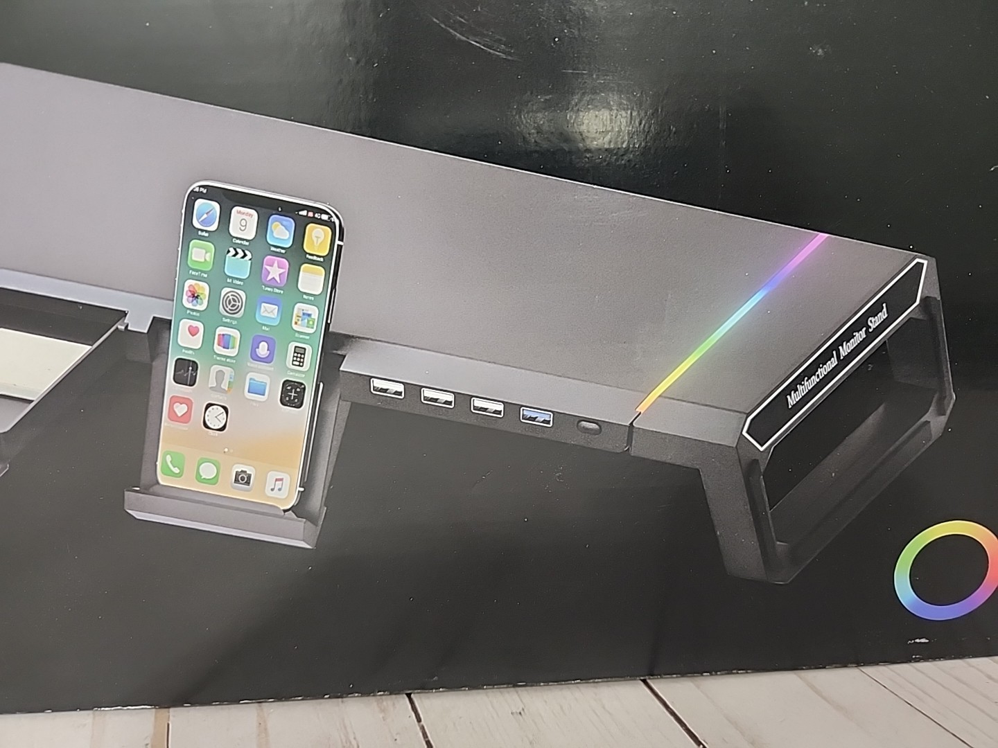 Kyolly Monitor Stand For Desk Gaming Monitor Riser RGB Light Foldable