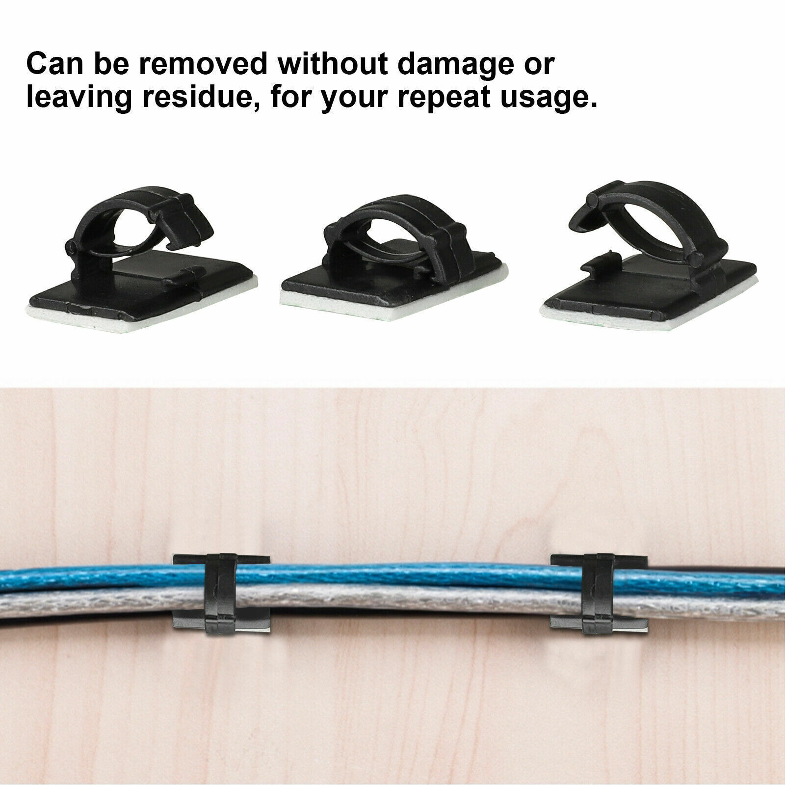 100Pcs Cable Clips Self-Adhesive Cord Management Wire Holder Organizer Clamp US