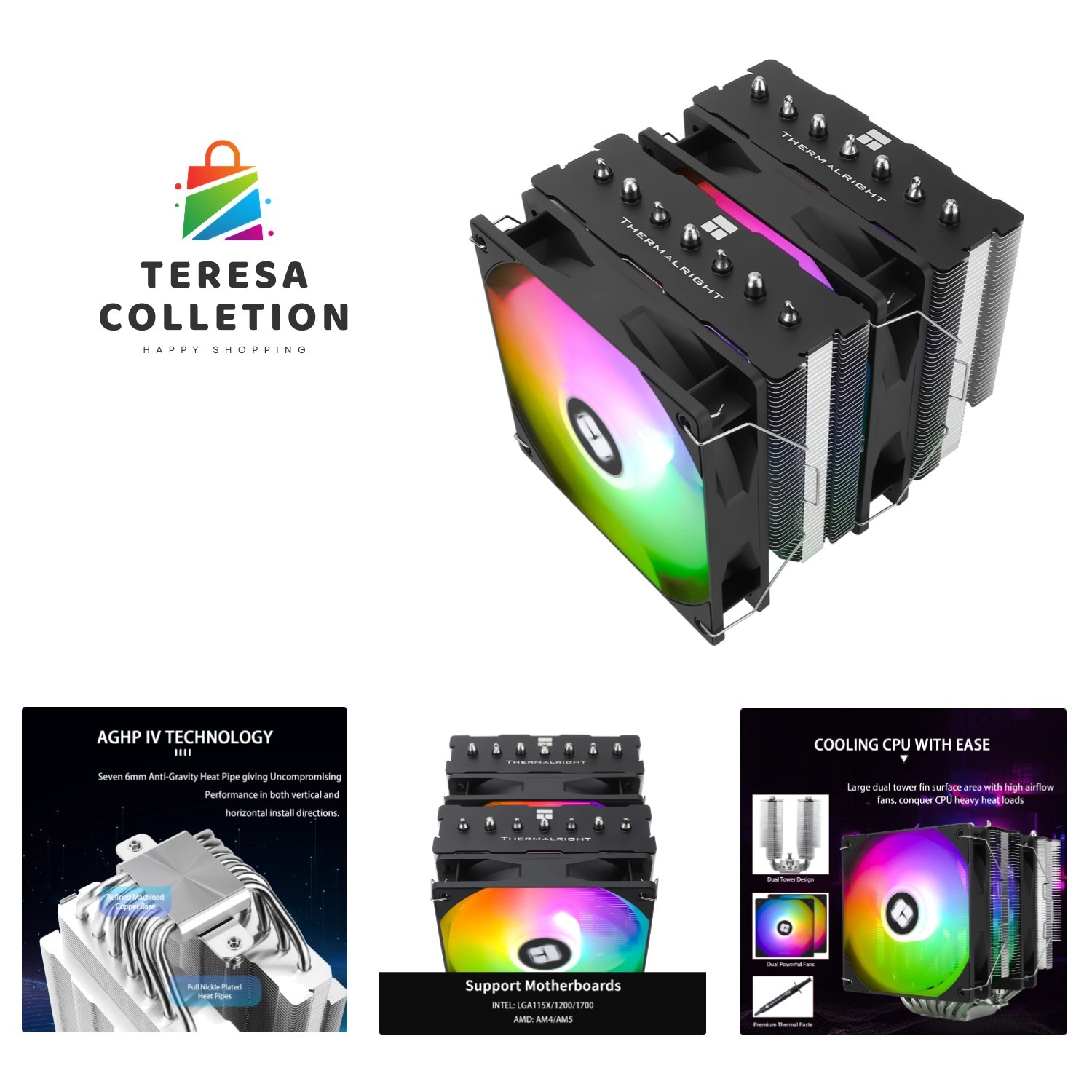 High Performance CPU Cooler – 7 Heat Pipes, 1500 RPM Fans, Silent Operation