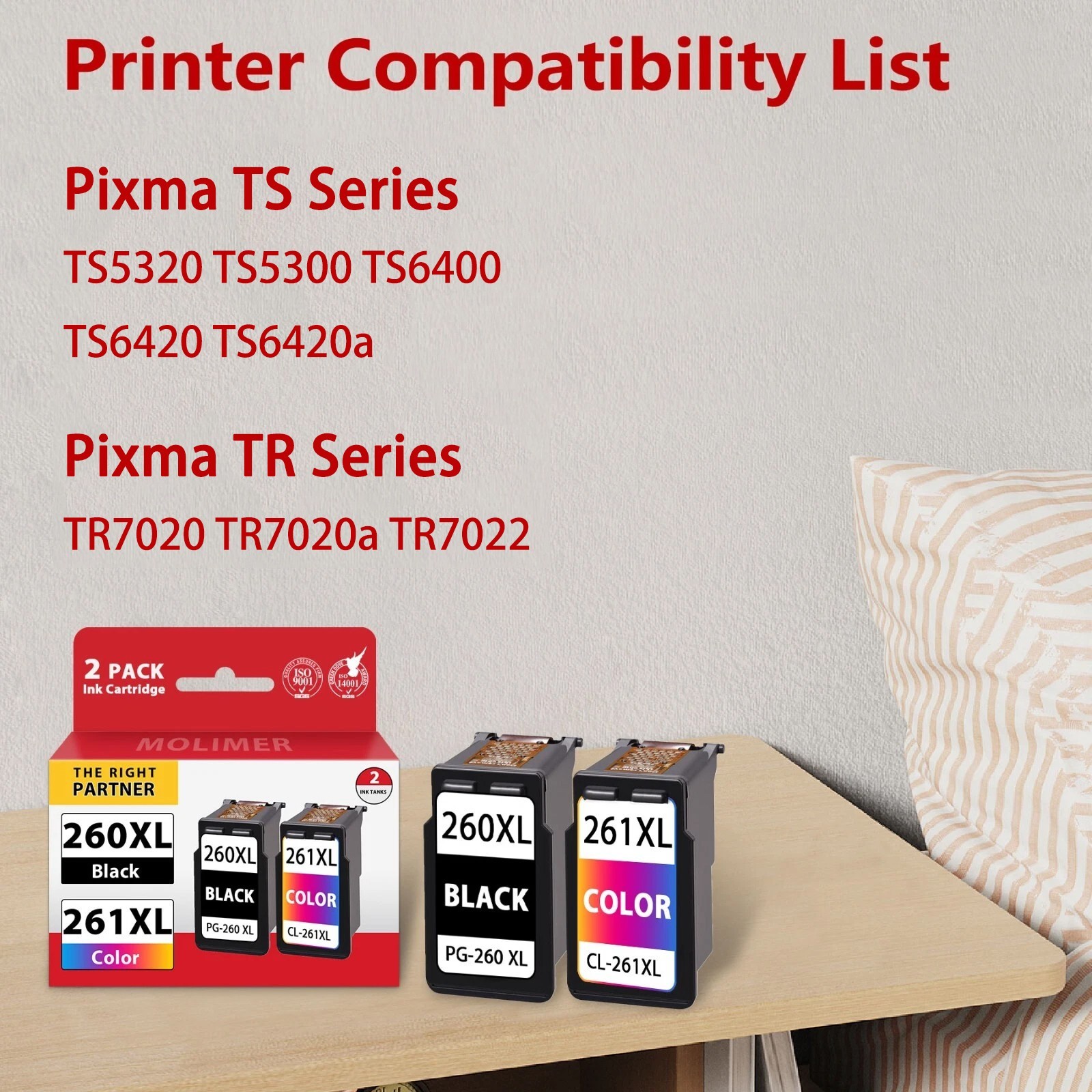 260XL 261XL Ink (1BK 1Color)  Replacement for Canon PG-260 CL-261 TS5320 TR7020