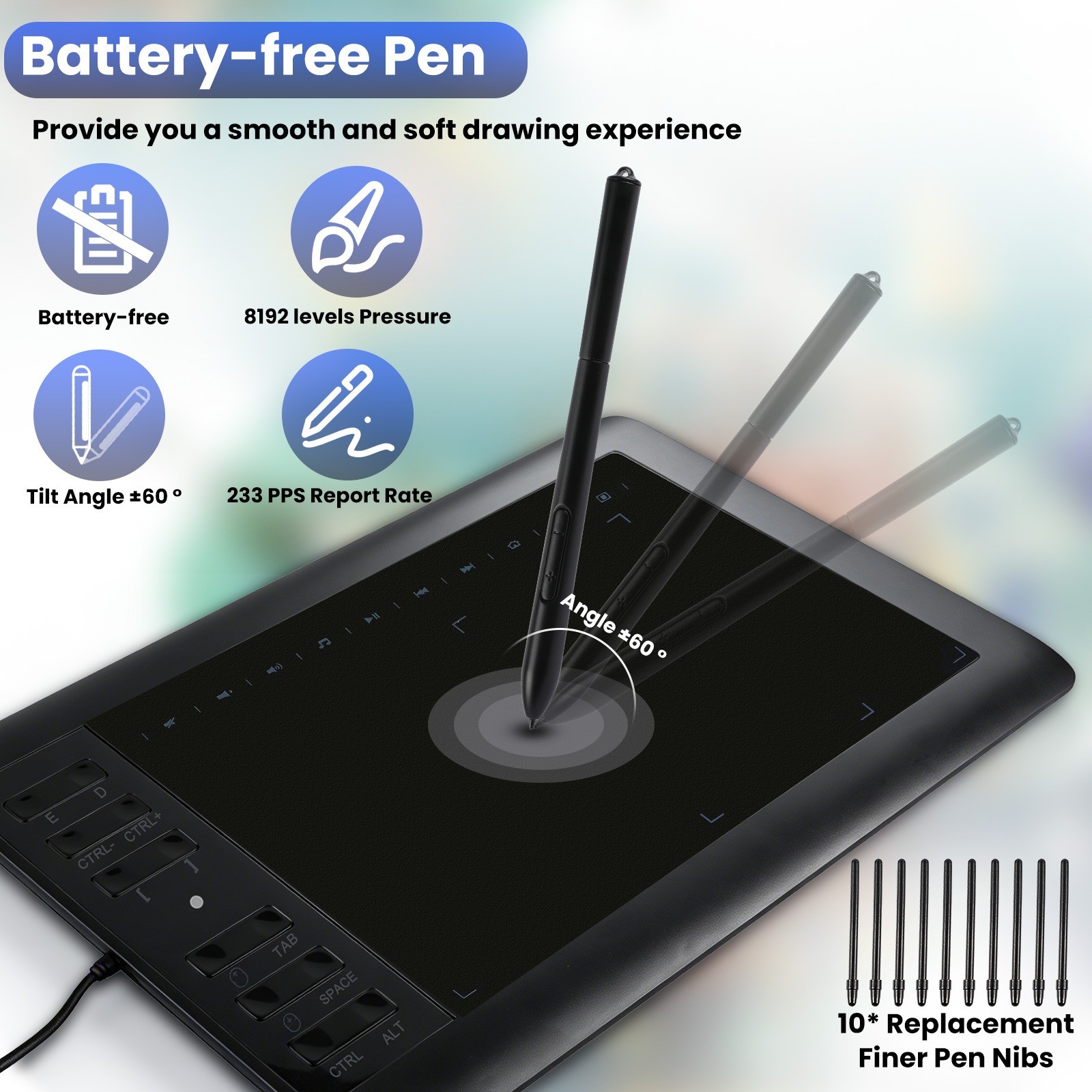 VIN1060 Plus Graphic Drawing Tablets Digital Pen Tablet for Mac, Windows Android