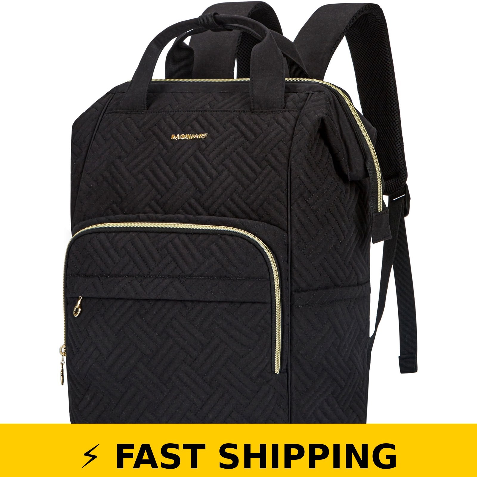 Bagsmart 17″ Laptop Backpack – Quilted Black for Unisex Adults