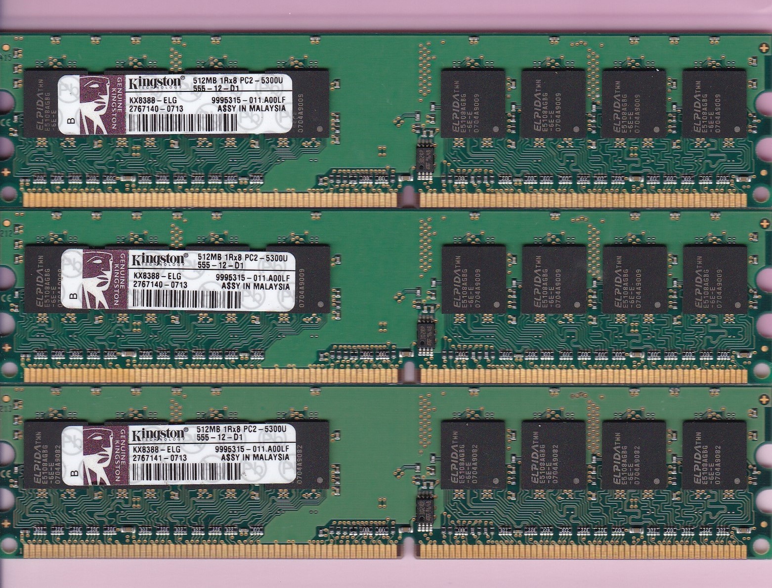 1.5GB 3x512MB PC2 5300 KINGSTON KX8388-ELG DDR2-667 ELPIDA Desktop Memory Kit