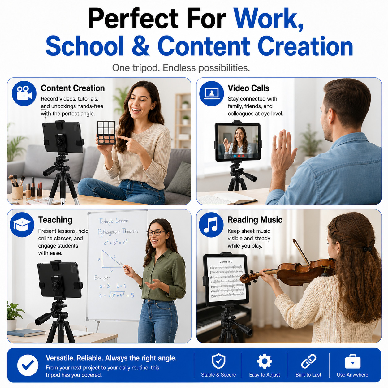57″ Heavy Duty Universal Floor Tablet Tripod Stand Adjust for iPad Pro 4.7-11″