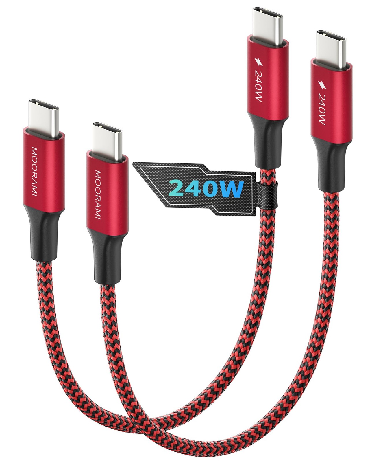 Moorami 2-Pack 0.5ft Short 240W USB C to C Cable, 0.5 ft (6 in), Red