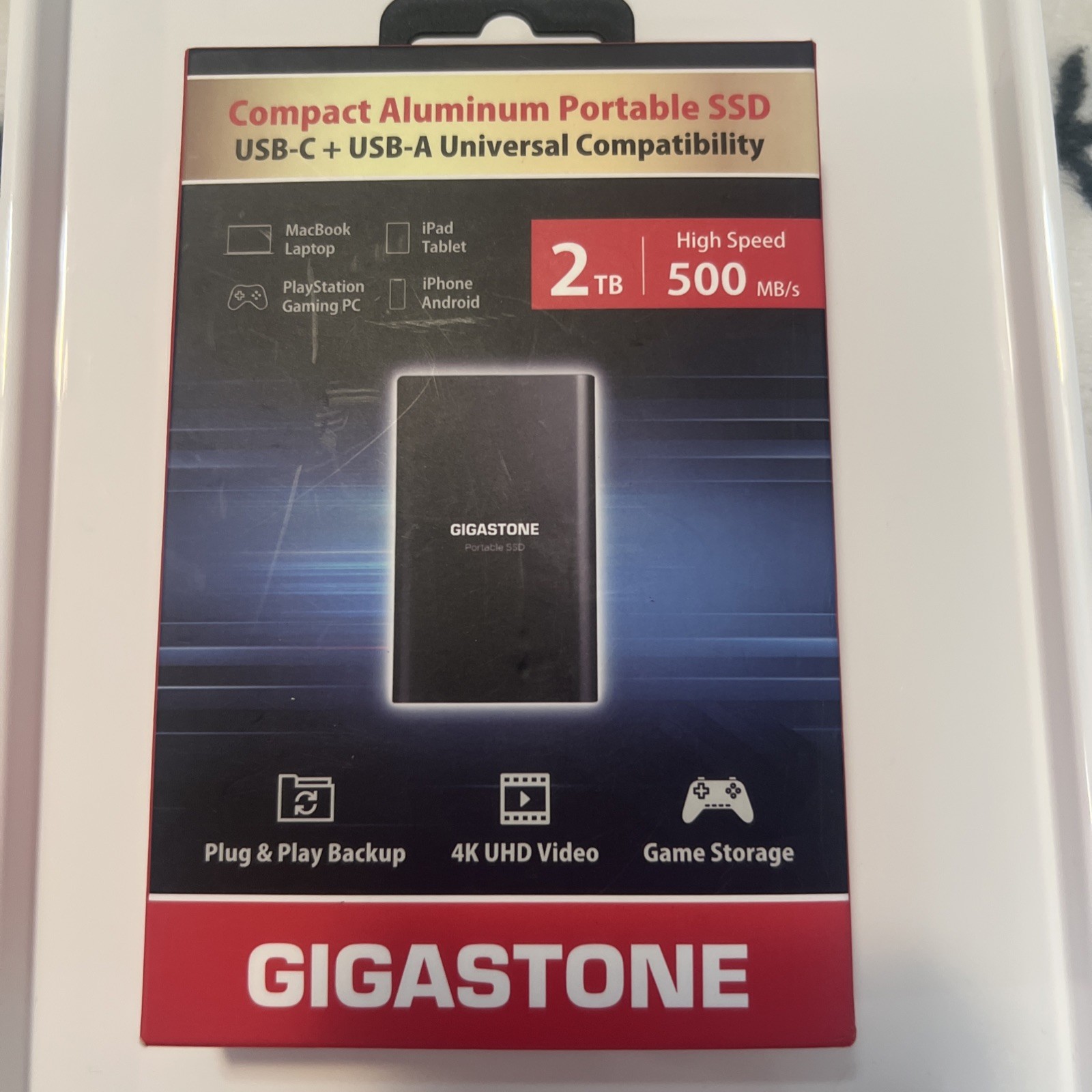 Gigastone 2TB External SSD High Speed 500MB/s USB-C + USB-A Universal Compat