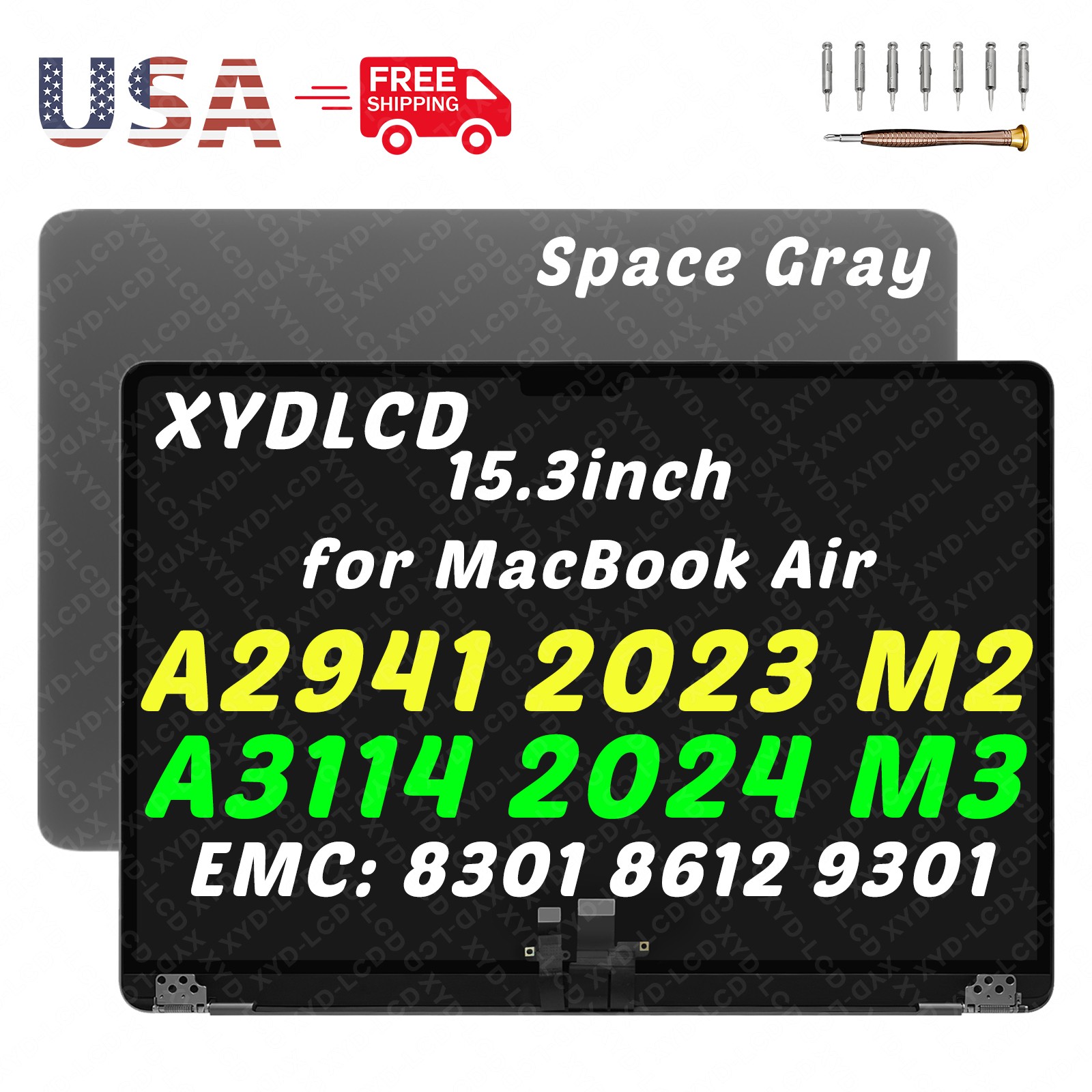 for Macbook Air A3114 Retina 2024 EMC 8612 9301 LCD Screen Assembly Space Gray