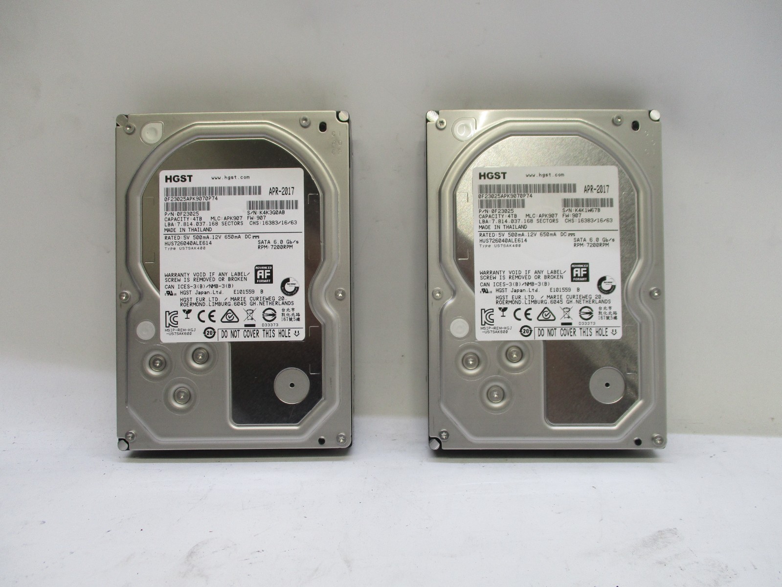 LOT OF 2 HGST HUS726040ALE614 4TB PN:0F23025 7200 RPM SATAIII T8 E11