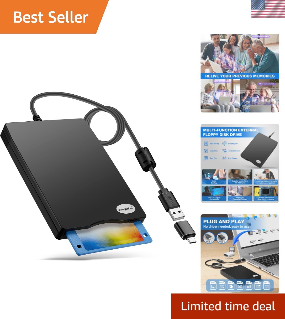 Dust-Resistant External Floppy Disk Drive – Compatible with Windows 11-2000