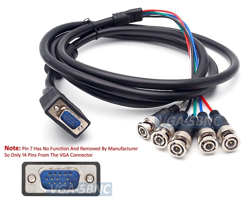 Premium D-sub 15-pin VGA To 5 BNC RGBHV Adapter Cable