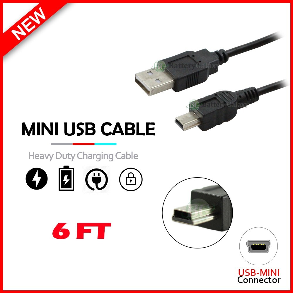 6FT USB 2.0 Certified 480Mbps Type A Male to Mini-B/5-Pin Male Cable