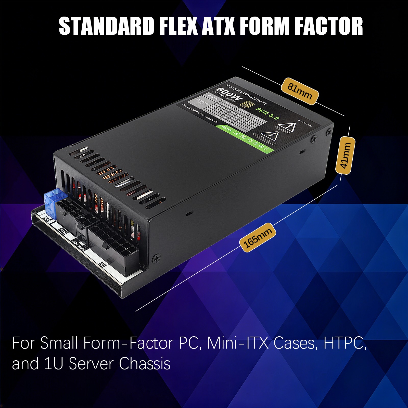 600W FLEX ATX Power Supply Modular, 80+ Gold, PCIe 5.0 GPUs 6+2 pin Connectors