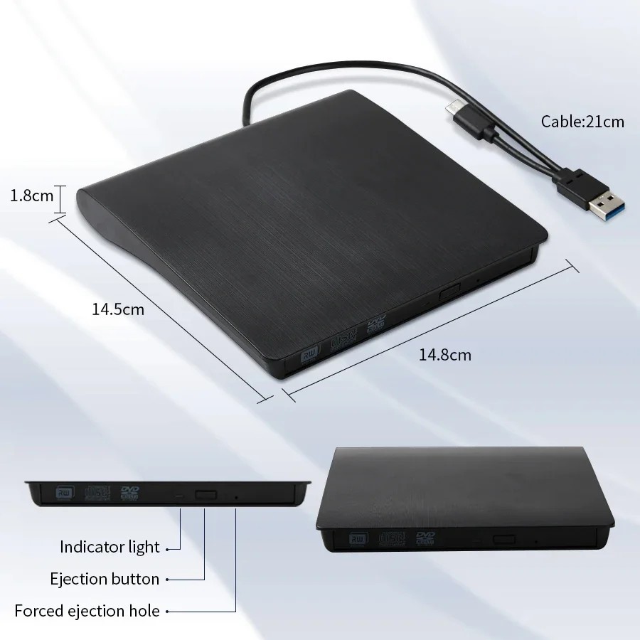 Slim External CD/DVD Drive USB 3.0 Player Burner Reader for Laptop PC Mac HP US