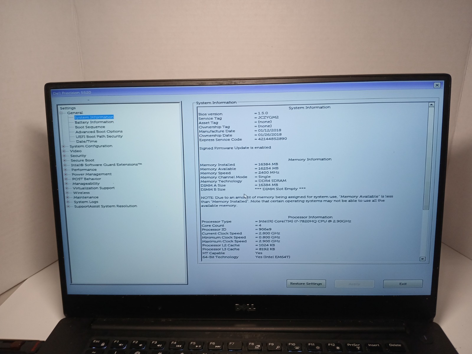 Dell Precision 5520 15.6″ Laptop i7-7820HQ 8GB RAM NO OS/SSD M1200 #97