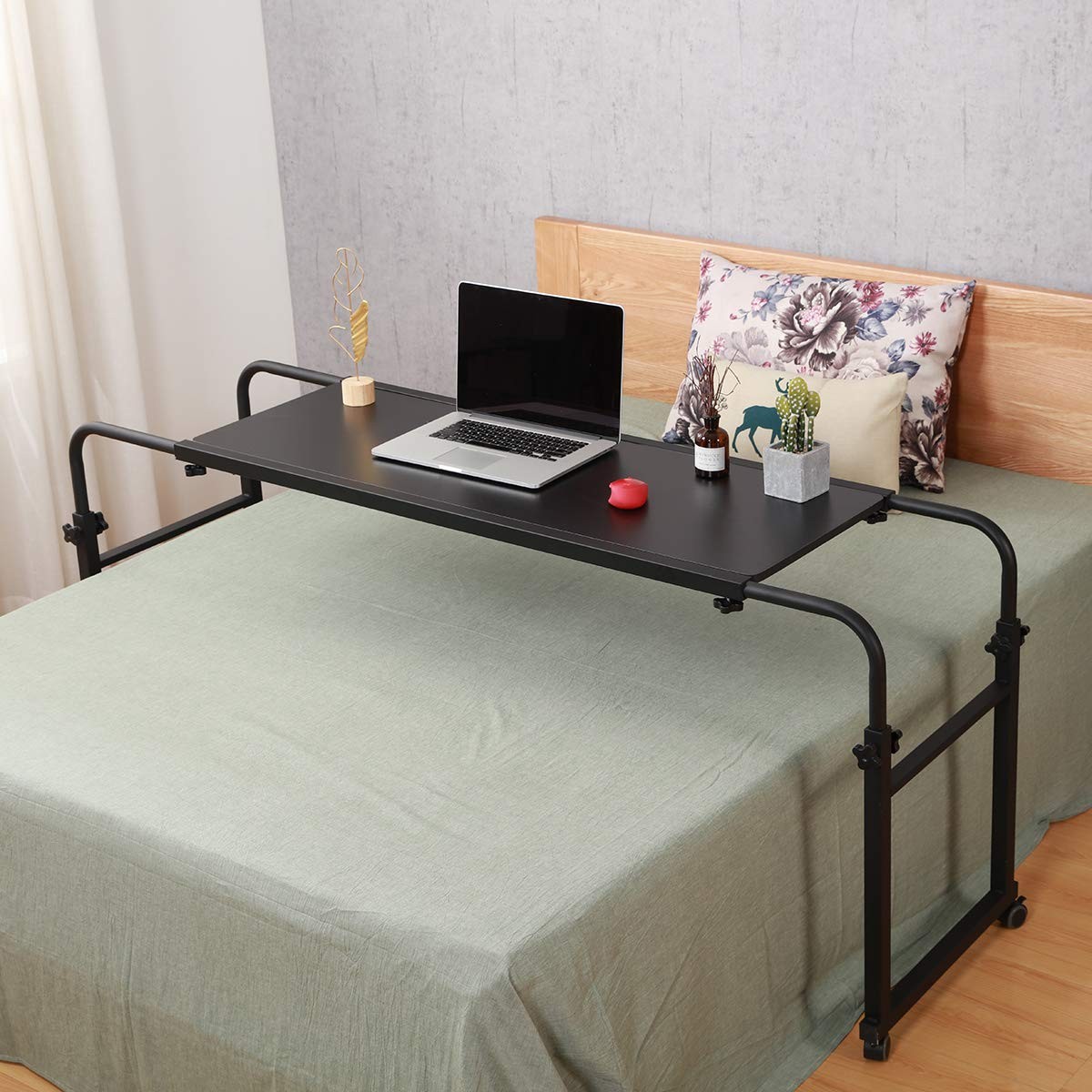 Overbed Table with Wheels Desk 18.1 in x 55.1 x 25.6 in, Black