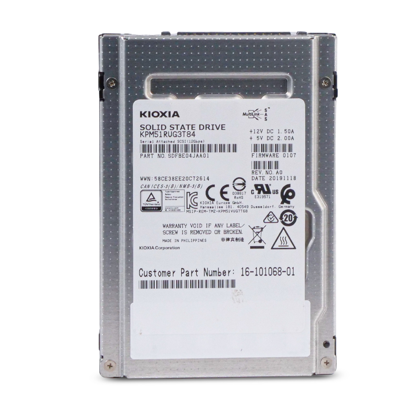 Kioxia PM5-R 3.84TB KPM51RUG3T84 SAS 12Gb/s 3D TLC 2.5in Read Intensive SSD