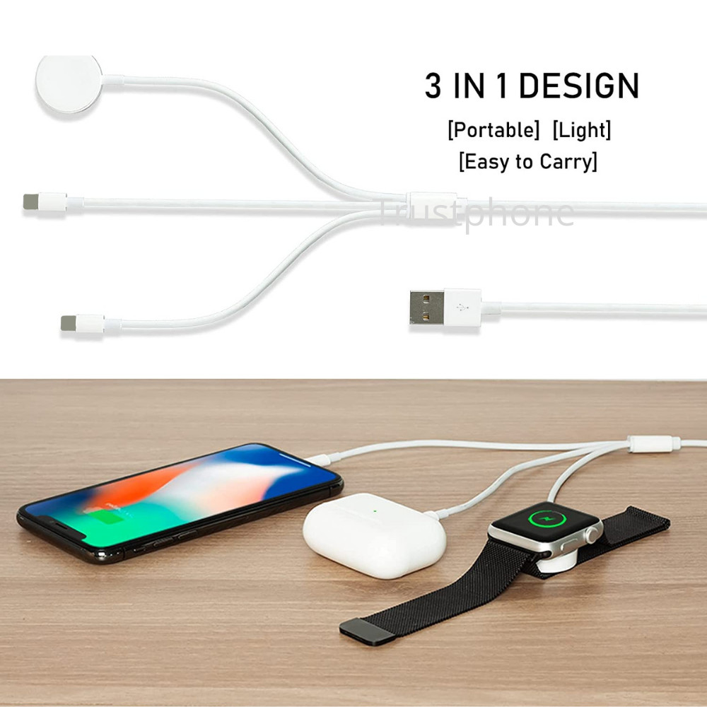 3 in 1 Magnetic USB Charging Cable For Apple iPhone Watch Series 1 2 3 4 Charger