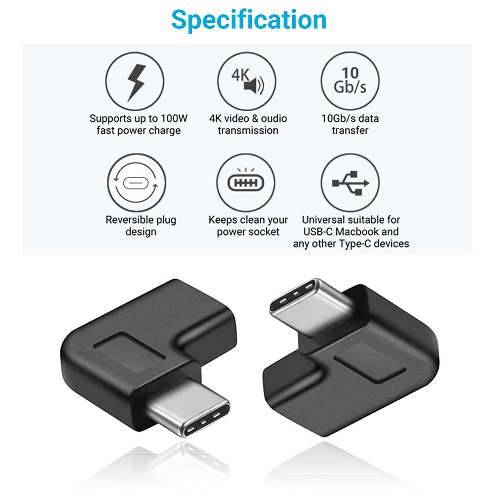 USB C Right Angle Adapter,90 Degree USB C to USB Type-C Male to Female Adapter C