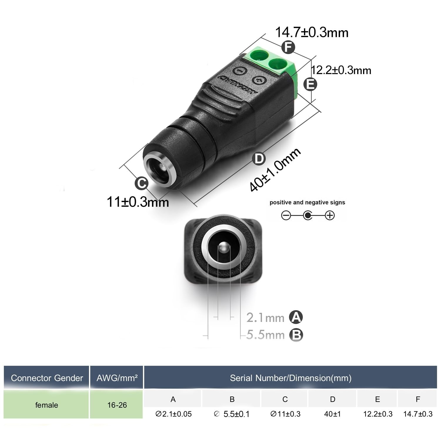 Reliable 12V 5.5mm x 2.1mm Barrel Plug Adapters – 10 Pcs for Security Use