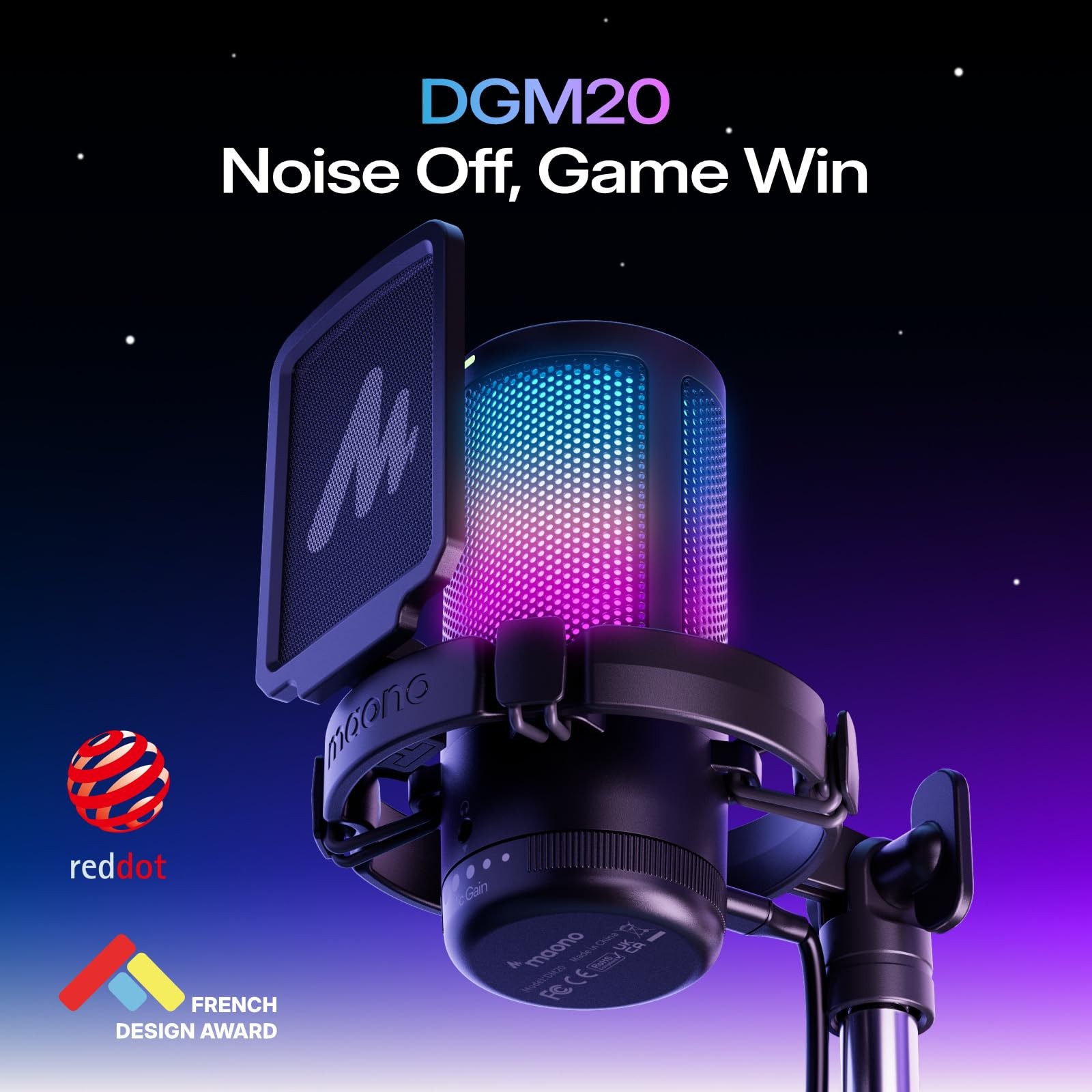 MAONO DGM20S Gaming Microphone for PC with Clear Voice & Noise Medium, Black
