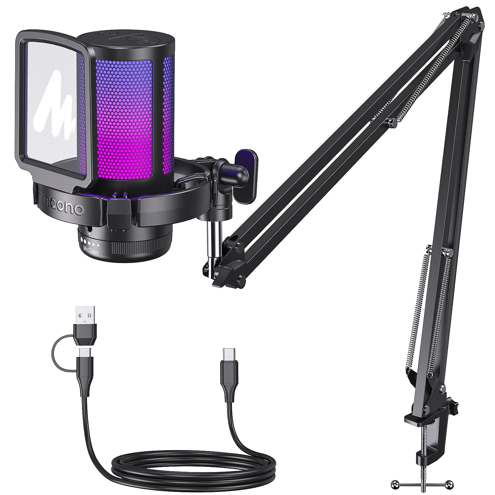 MAONO DGM20S Gaming Microphone for PC with Clear Voice & Noise Medium, Black