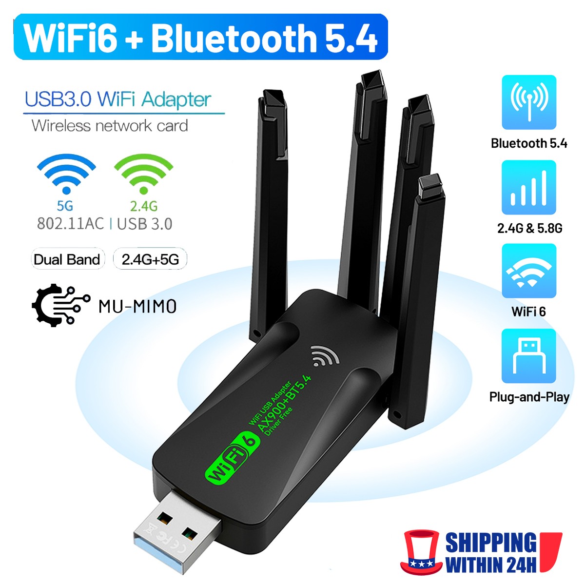 USB WiFi Bluetooth Adapter 600Mbps Dual Band 2.4G 5Ghz Wireless Receiver