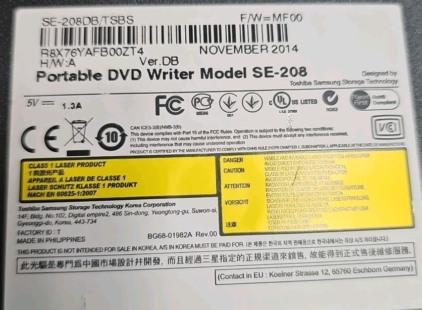 Samsung SE-208DB TSBS External Slim Portable DVD Writer SE-208 Unit Only
