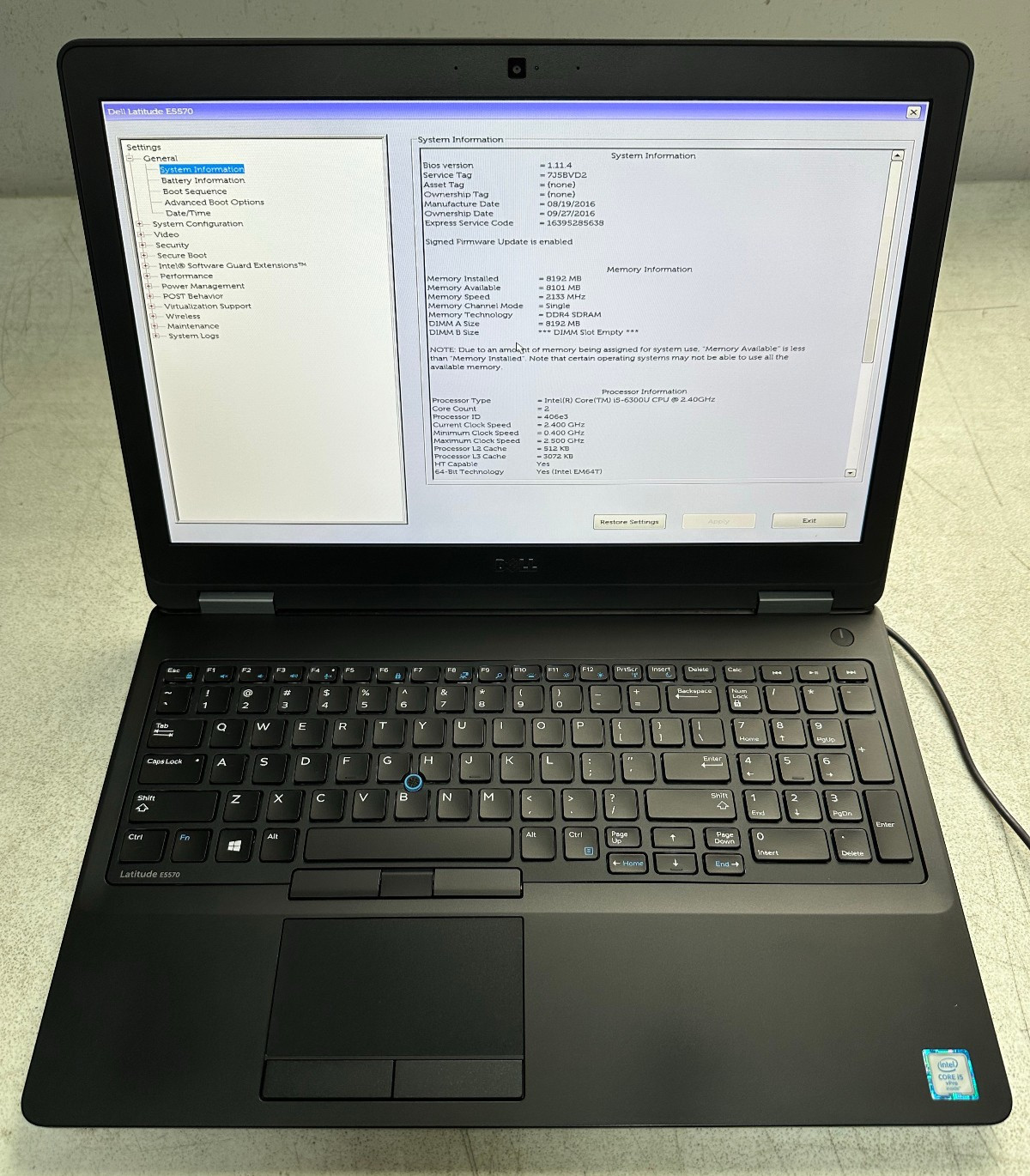 Dell Latitude E5570 15.6 FHD (i5-6300U @2.50, 8GB RAM, Boot To Bio)NO HD/ADAPTER