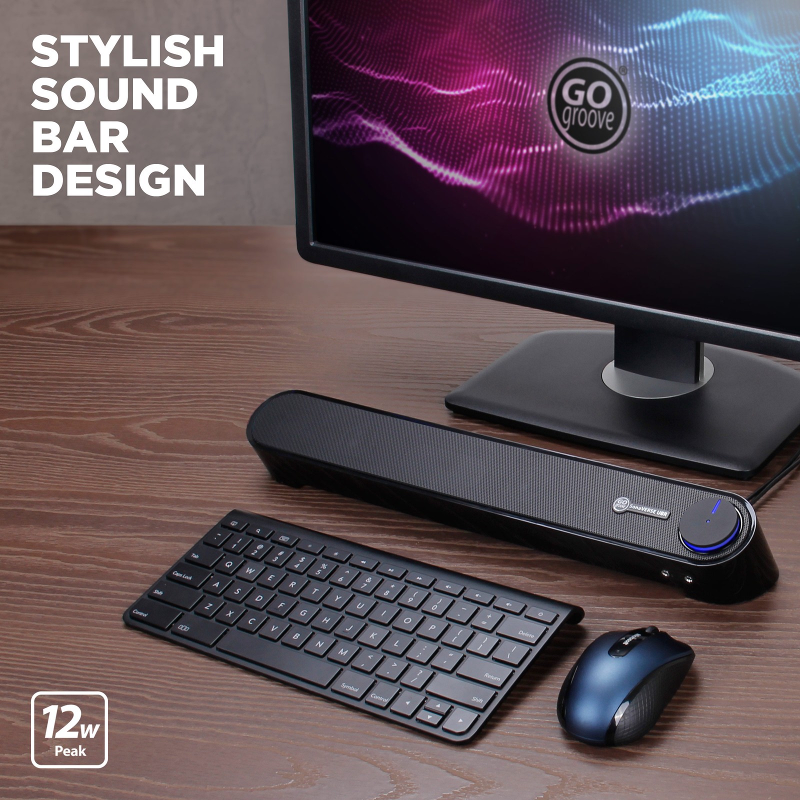 Computer Sound Bar Speaker (Blackout) with Easy Access Headphone & Mic Jacks