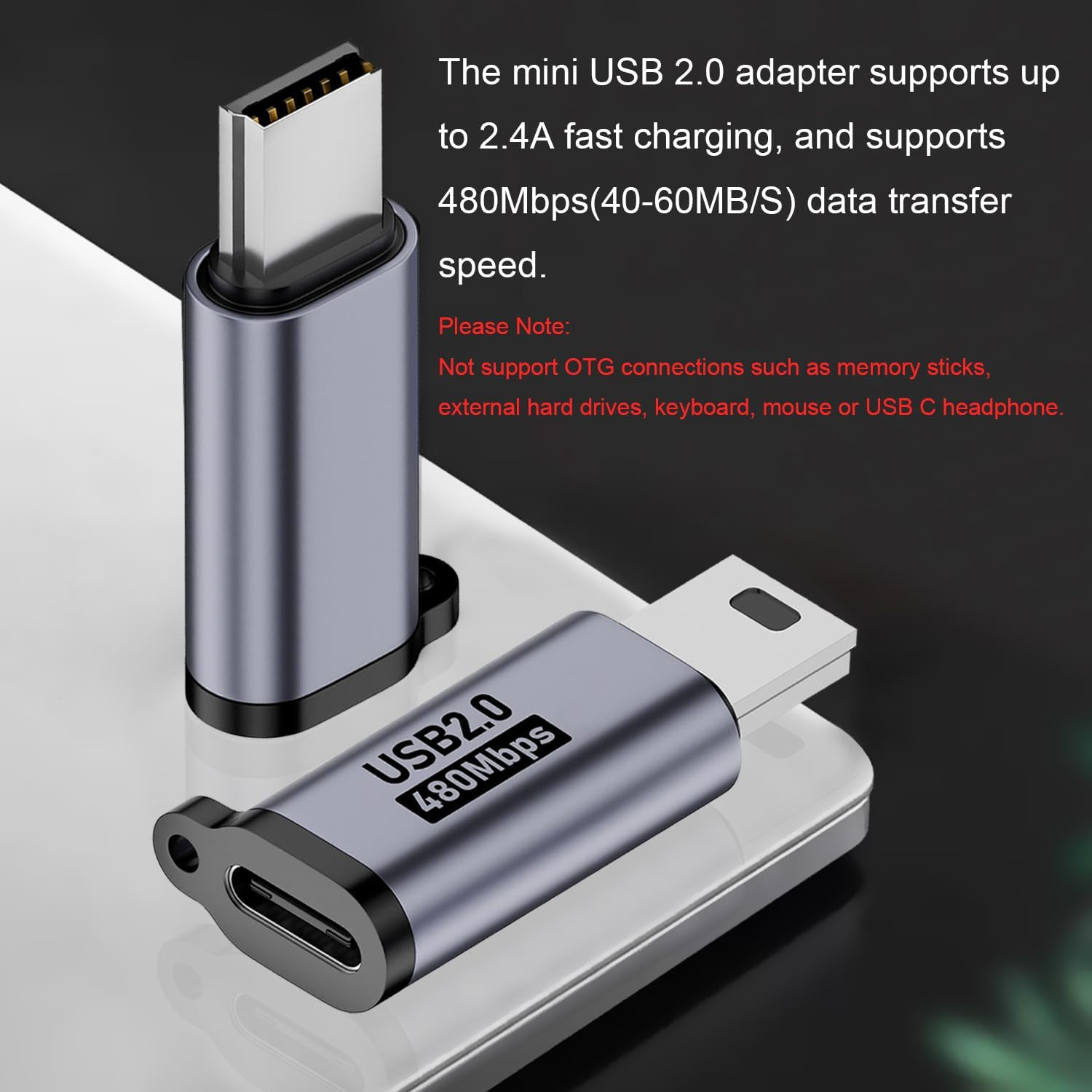 Mini USB 2.0 to USB C Adapter (4 Pack), USB Type C Female to Mini USB Male Conve