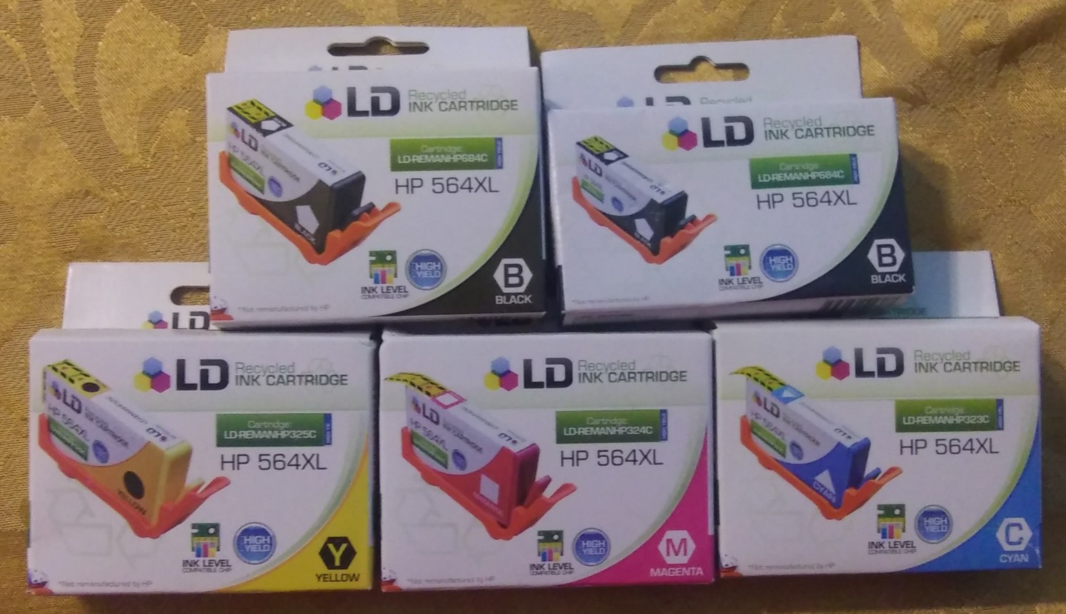 5 Pack LD Recycled Ink Cartridges HP564XL Lot 2 Black and Tri-color Exp 2019
