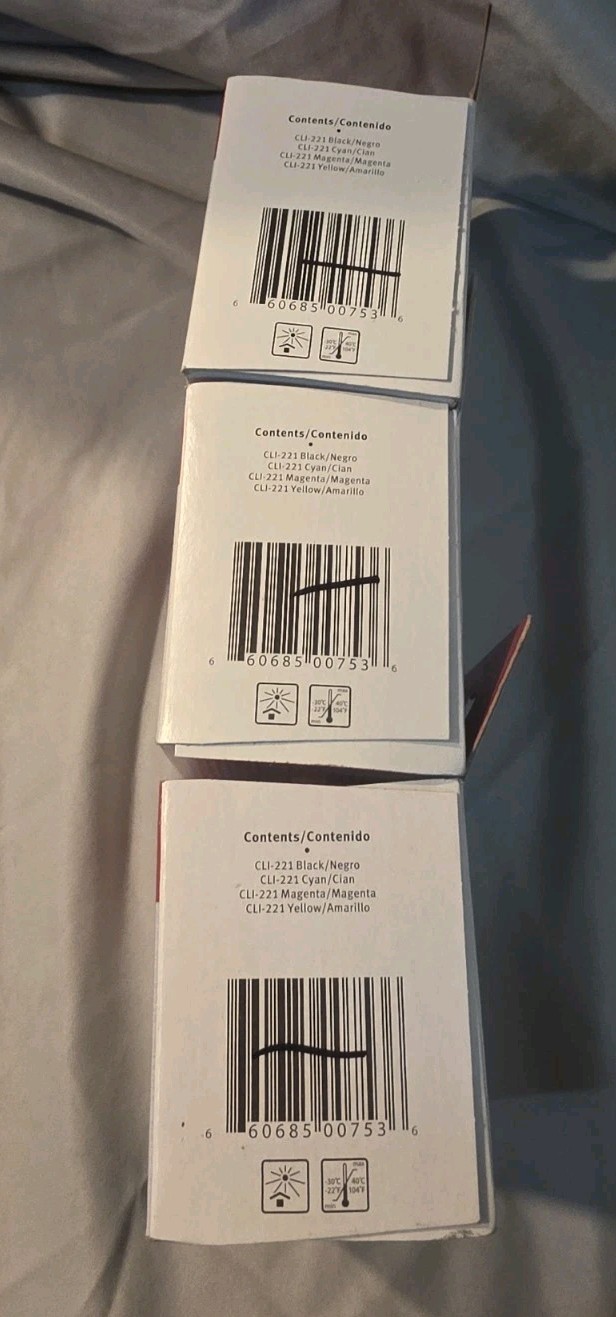 Lot Of 3 Canon 221 B/C/M/Y Standard Yield Ink Cartridge 4pk New Sealed