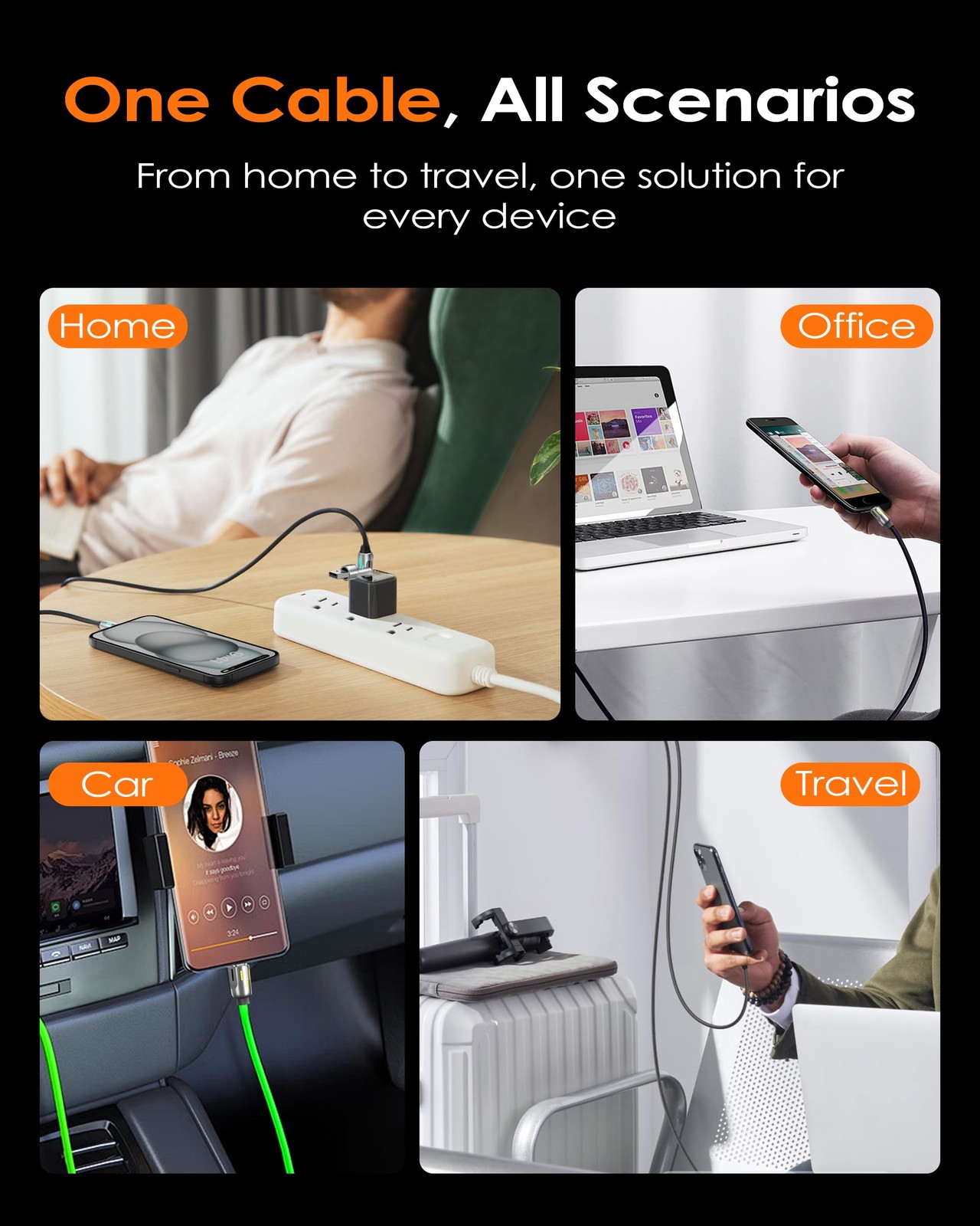3 in 1 Ultimate 240W USB C Cable 3.94ft Multi Port Fast Charging Charger Cord