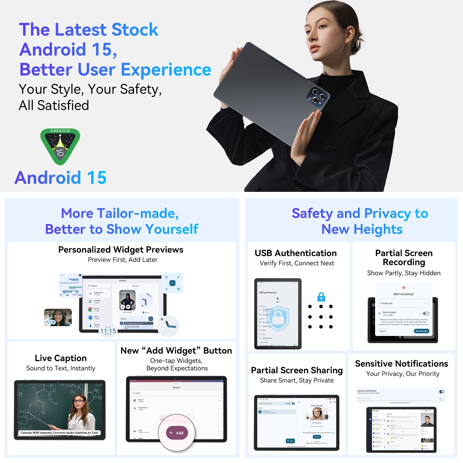 TABWEE W90 Android 15 Tablet 11″24GB RAM+256GB ROM 2TB TF T615 Octa-Core 8000mAh