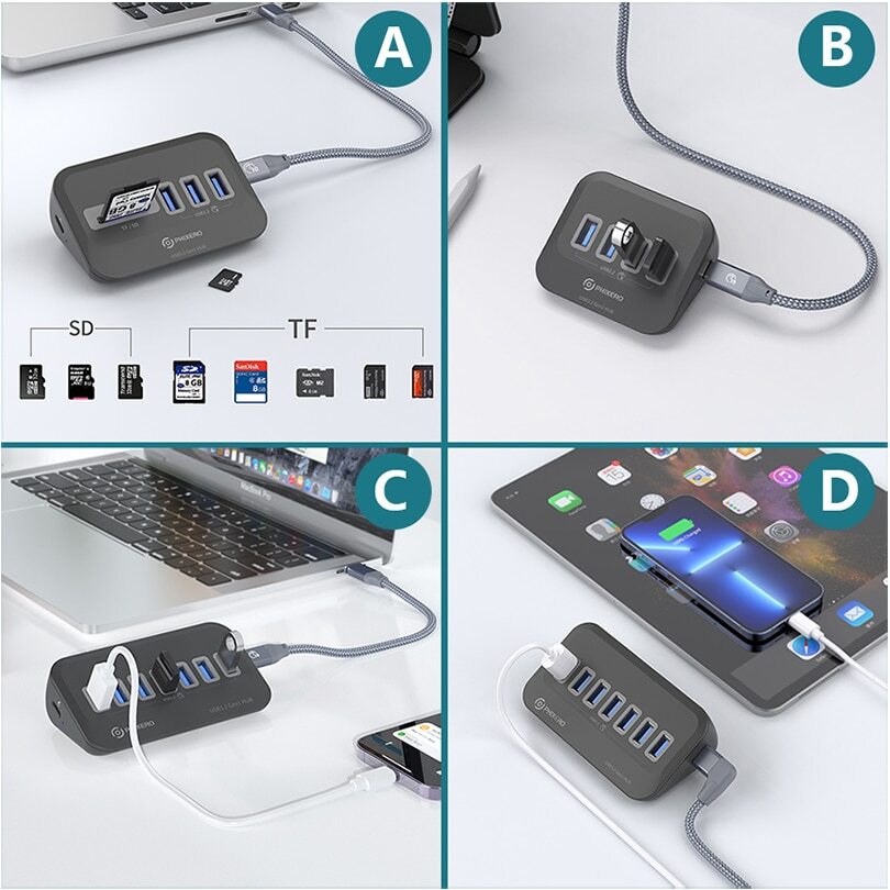 4/7 Ports USB 3.2 Hub USB C Docking Station Type C Splitter Adapter 5/10 Gbps