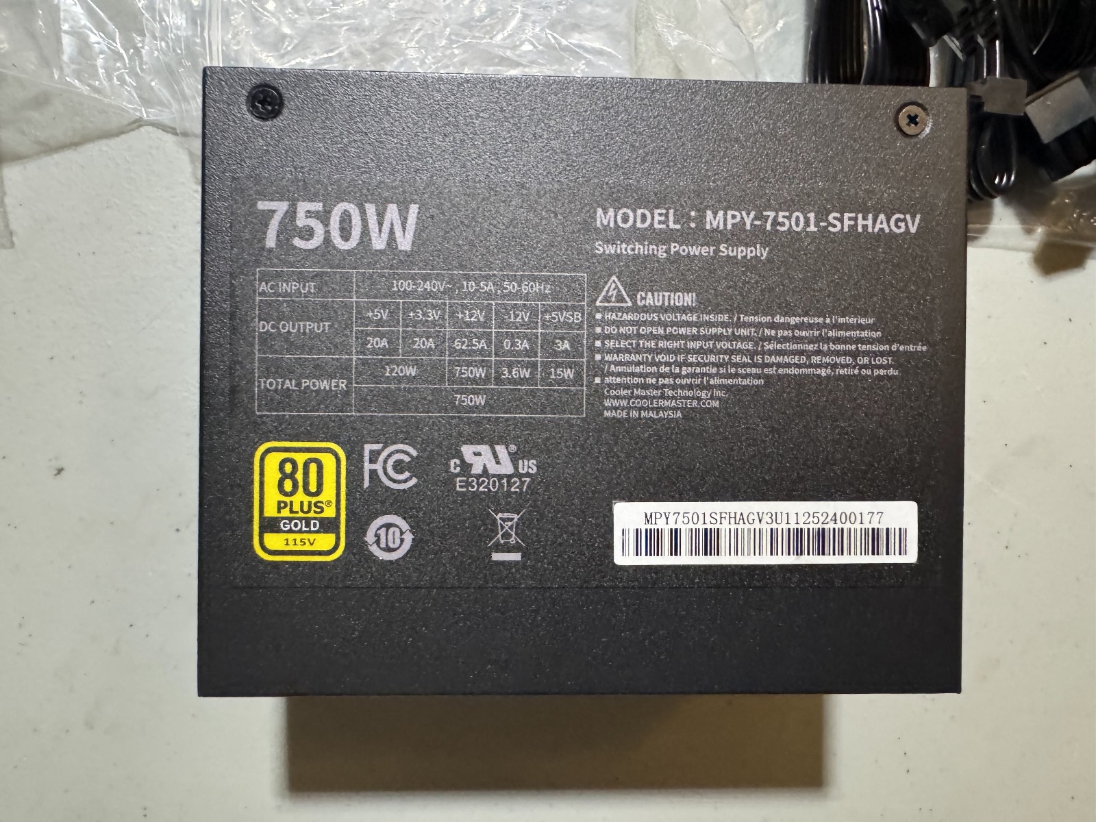 Cooler Master V SFX Gold 750W Modular PSU Black S/N MPY7501SFHAGV3U11252400177