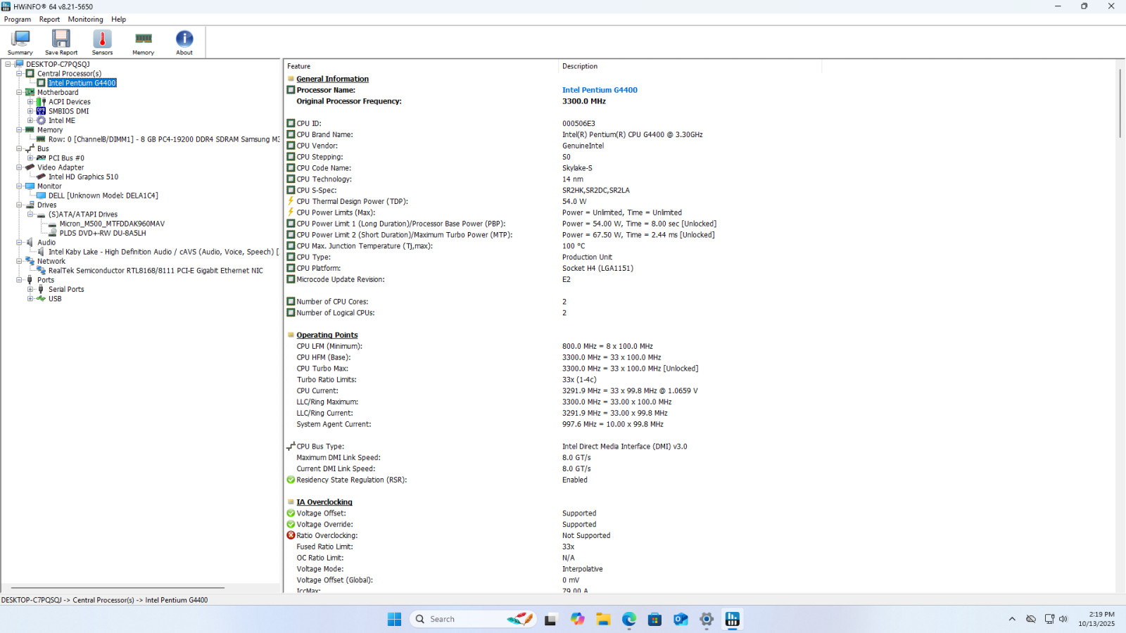 HP ProDesk 400 G4 SFF Desktop, Intel Pentium G4400, 8GB, 960GB Storage