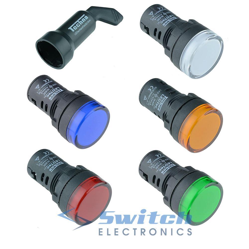 22mm Techna LED Pilot Light Indicator Panel Mount – 12V 24V 110V 230V