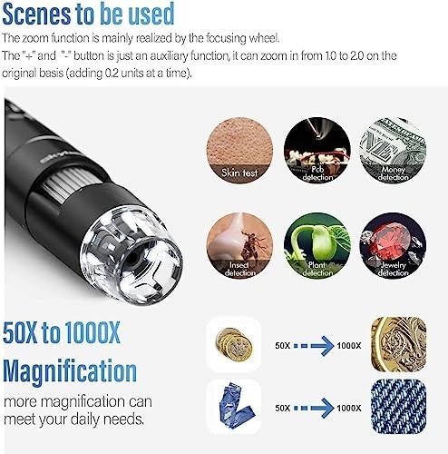 Wireless Digital Microscope, 50X-1000X Magnification WiFi Portable Black
