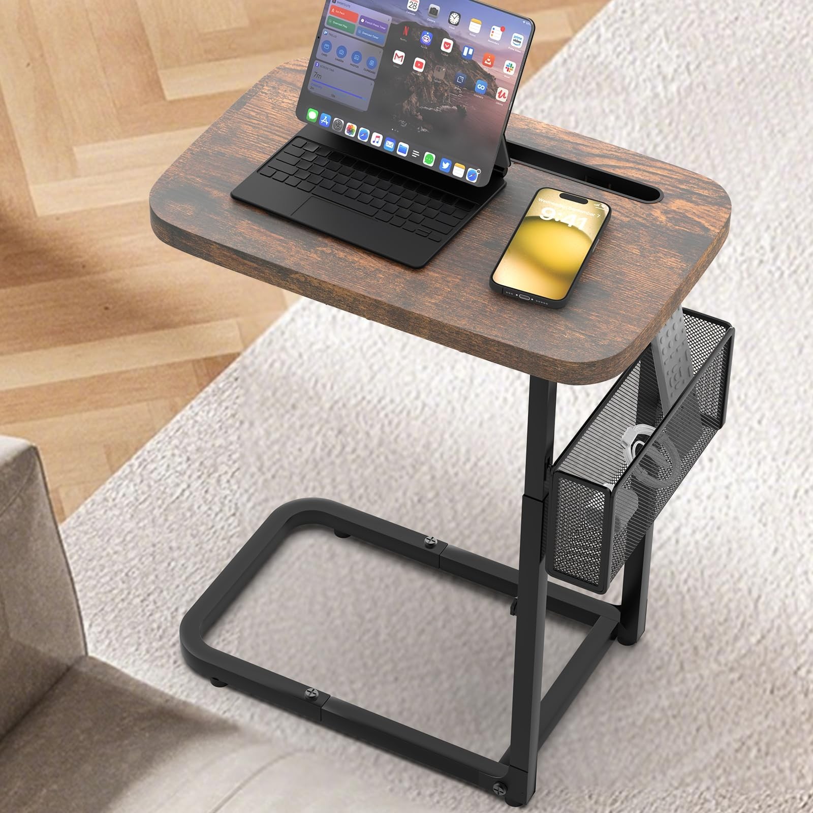 High-Grade Stability TV Tray Table with Large Tabletop, Adjustable Couch Tabl…